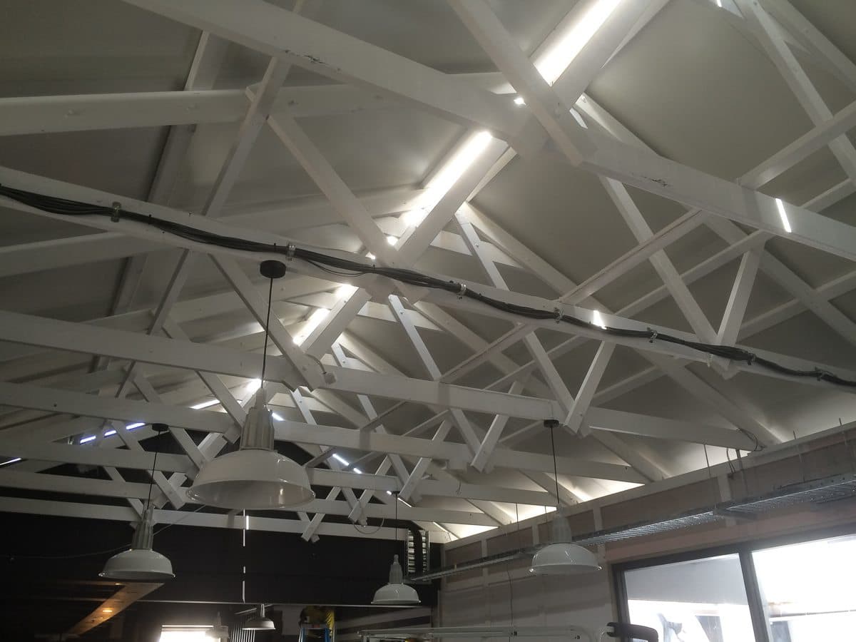 Roofing Beams with Wiring in Place