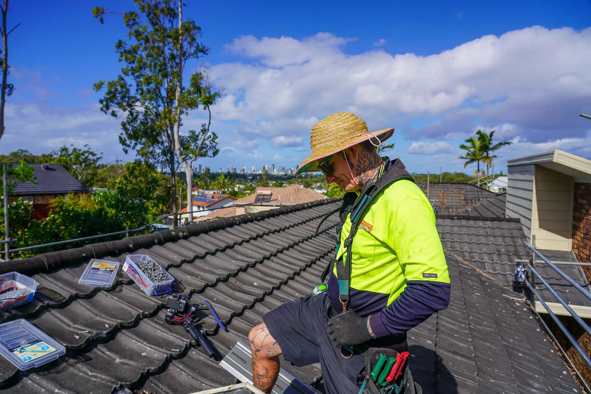 Roof replacement in progress at the Benowa project