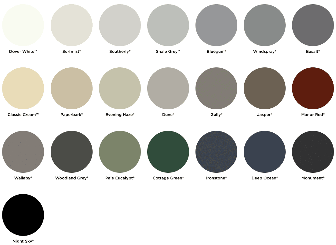 COLORBOND steel colour swatches