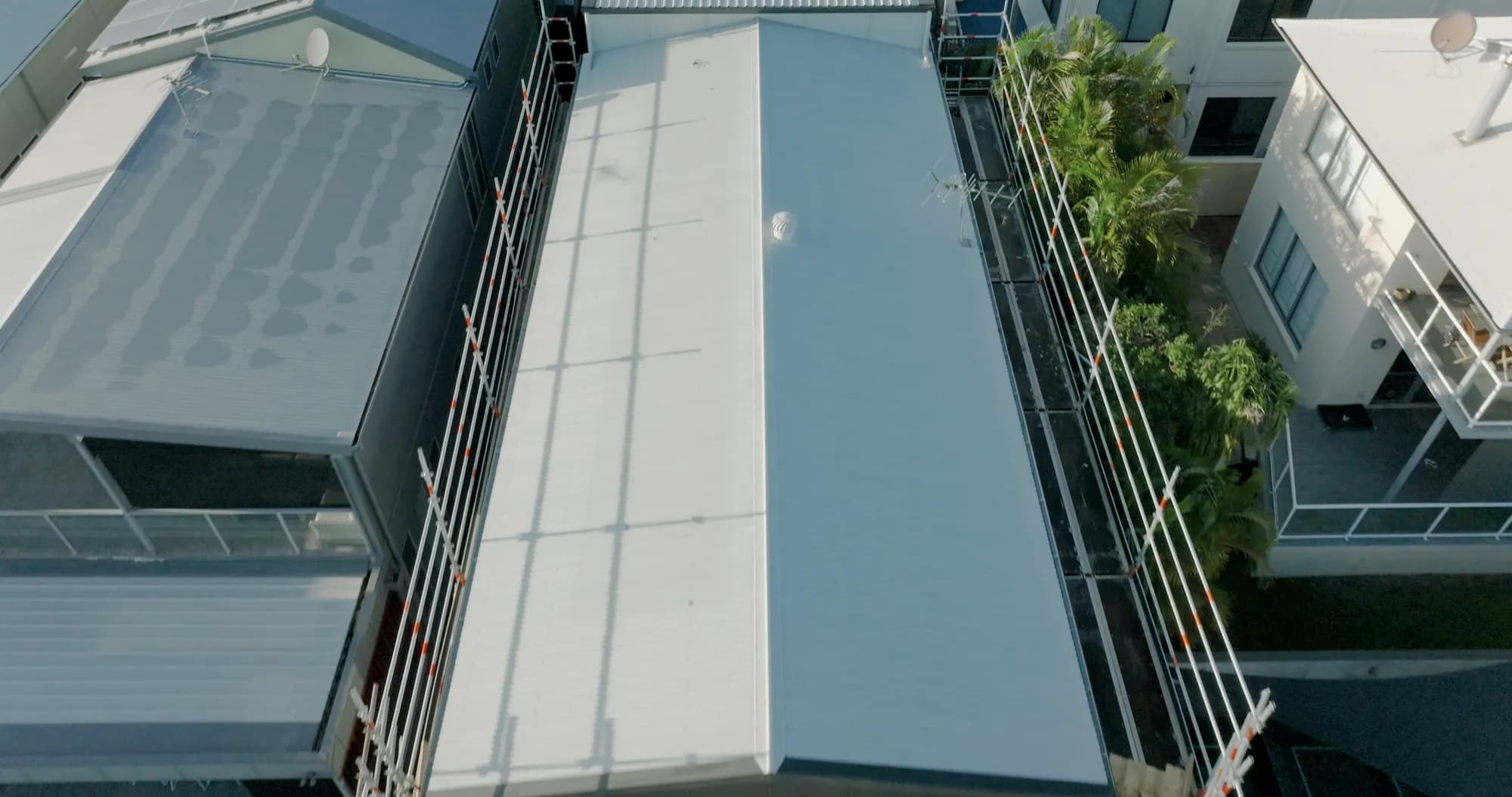 Aerial view of the new rear roof at the Manly project